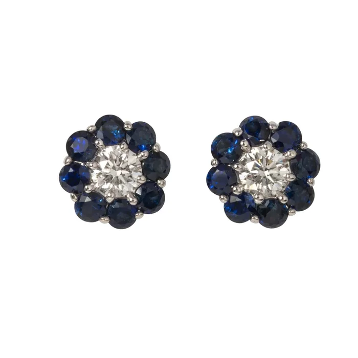 1.67ctw Blue Sapphire & Diamond 14K Gold Cluster Stud Earrings