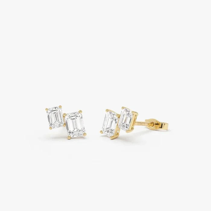 1.75 ctw 14k Lab Grown Emerald Cut Diamond Double Stud Earrings – Dana