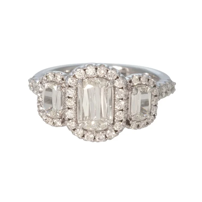 1.7ctw L’Amour Crisscut Diamond Three-Stone Halo Engagement Ring
