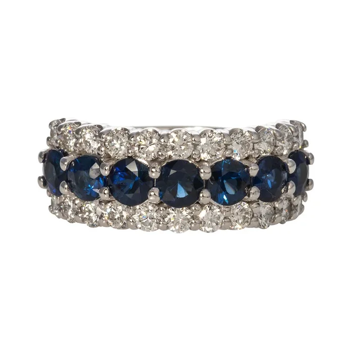 1.8ct Sapphire & 1.1ct Diamond 14K White Gold Anniversary Ring