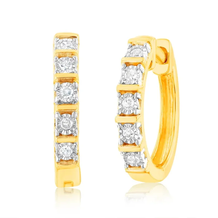 10 Diamonds Hoop Earrings in Gold Plated Sterling Silver