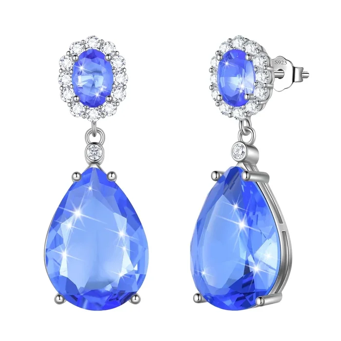 10 Karat Damen-Ohrhänger aus 925er Sterlingsilber mit tropfenförmigem, blauem Tansanit, Geburtsstein Dezember. 925er Sterlingsilber-Schmuck, perfektes Geschenk zum Muttertag, Weihnachten oder Valentinstag.