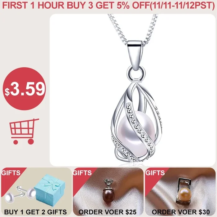100% Natural Freshwater Pearl Cage Pendant For Women Silver 925 Jewelry White Pearl Necklace With 45 Chian