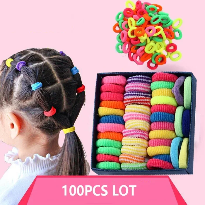 100pcs Girls Hair Bands Child Rubber Band Head Jewelry Headband For Women Hair Accessories Bridal Tiara Elastic Colorful