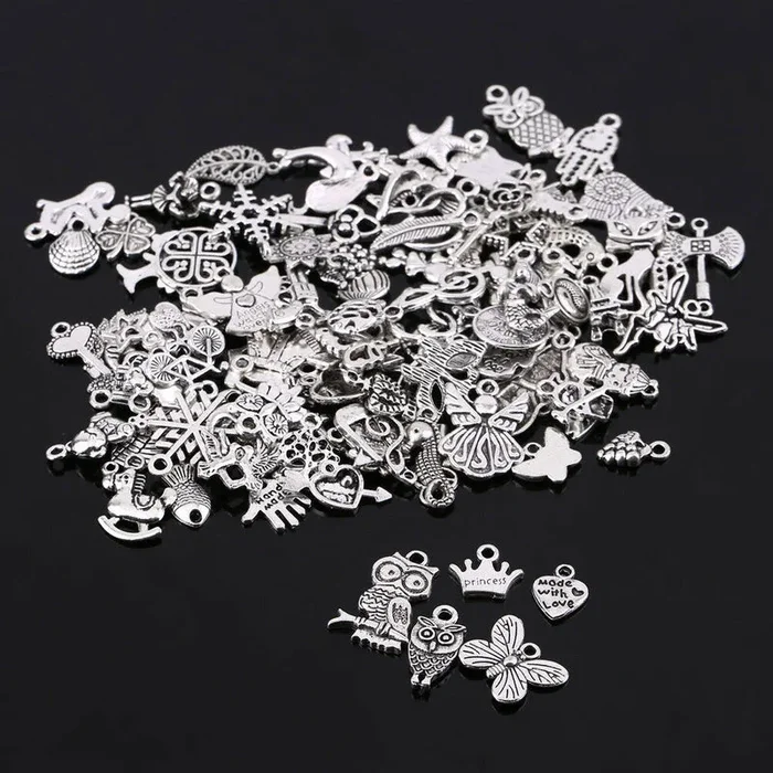 100pcs/lot Random Mixed Shape Tibtan Silver Charms Pendants for DIY Jewelry Making for Women Men