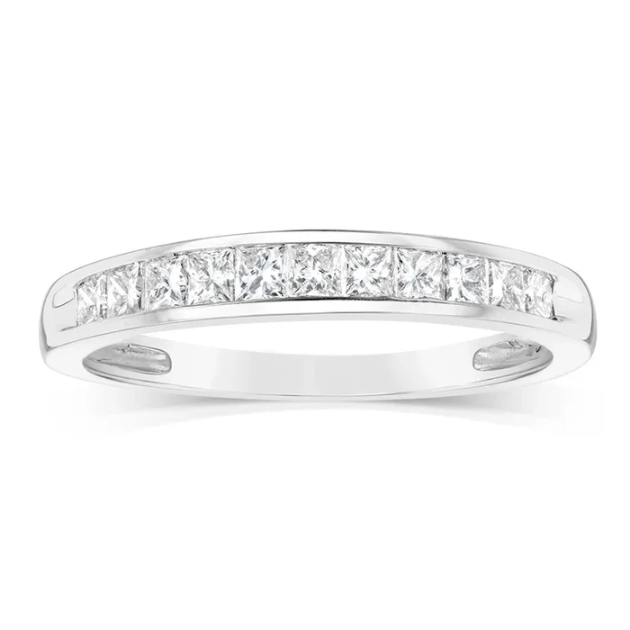 10ct White Gold 0.45 Carat Diamond Eternity Ring with Princess Cut Diamonds