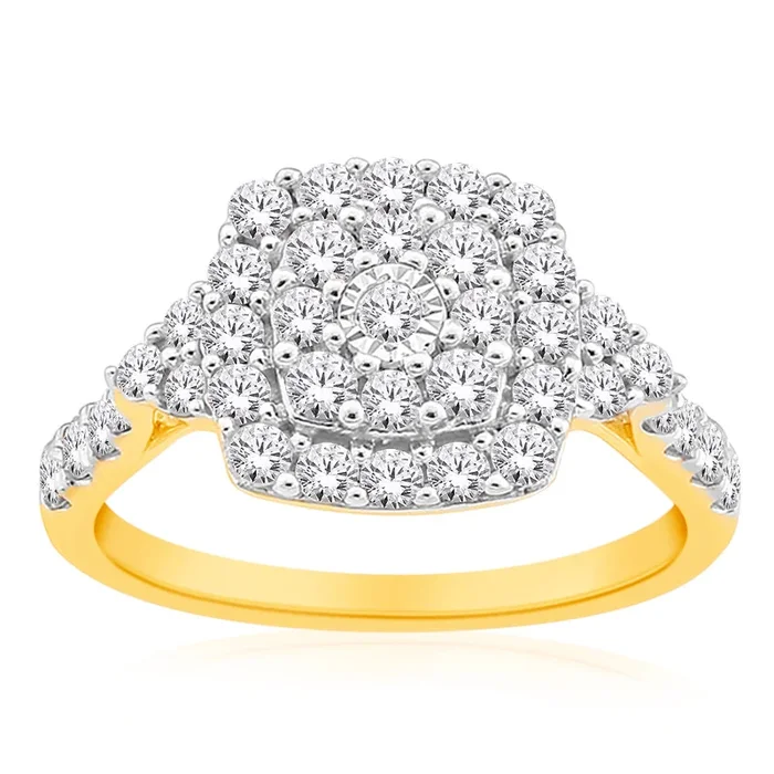 10ct Yellow Gold 1 Carat Diamond Cluster Ring