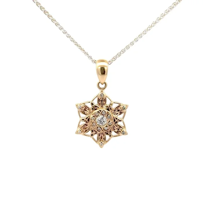 10k Gold and Moissanite Snowflake Pendant – Yellow/White – White/Yellow – Yellow