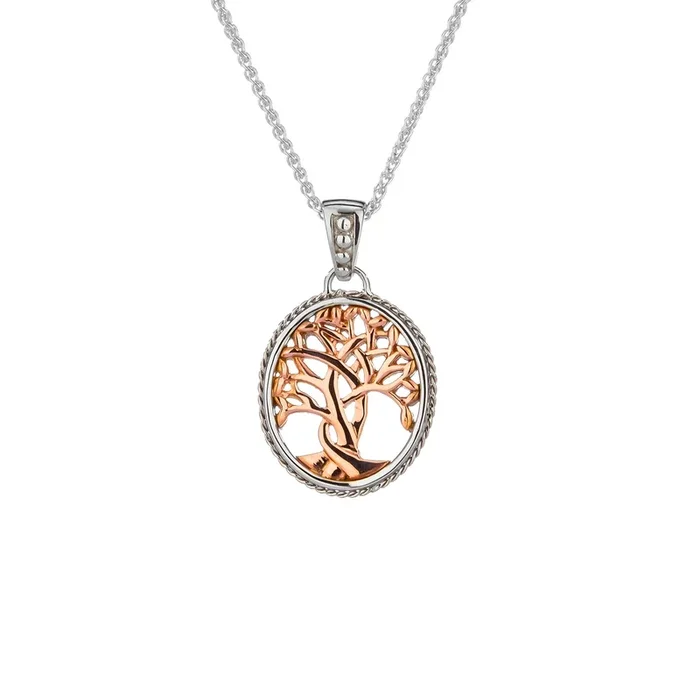 10K Rose and White Gold Tree of Life Pendant