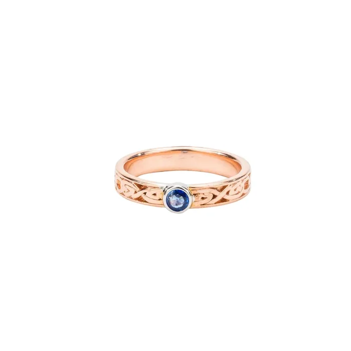 10k Rose Gold and Round Blue Sapphire Devotion Knot ‘Fern’ Ring