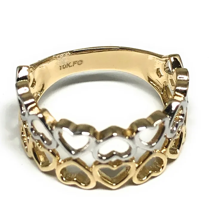 10k Solid Gold 2-Tone Double Heart Ring (FC 70)