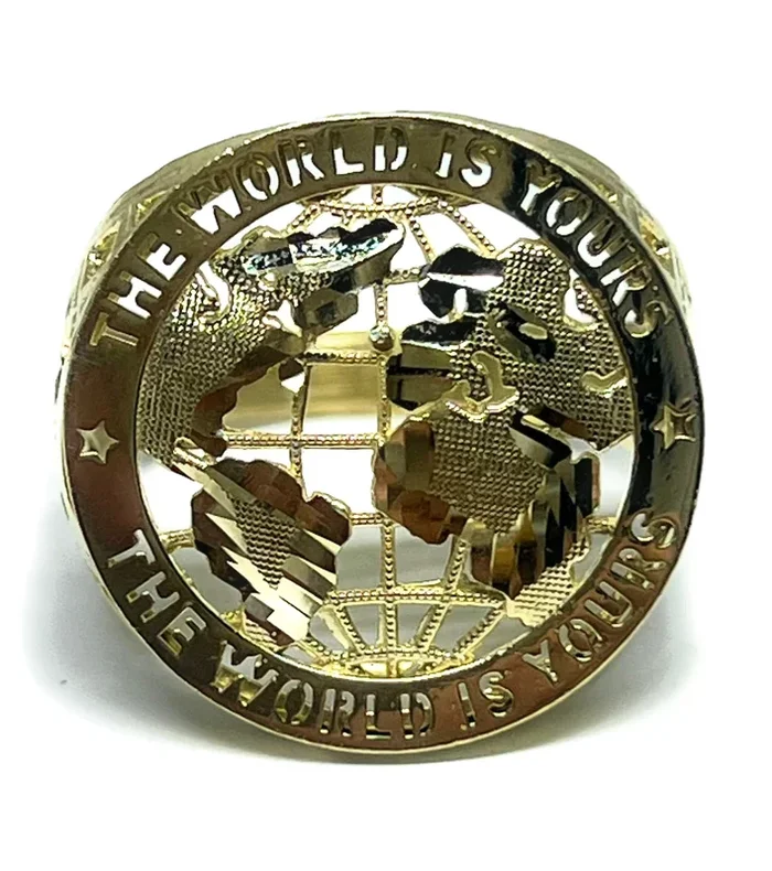 10k Solid Gold “THE WORLD IS YOURS” GLOBE WORLD Ring (5.8g)