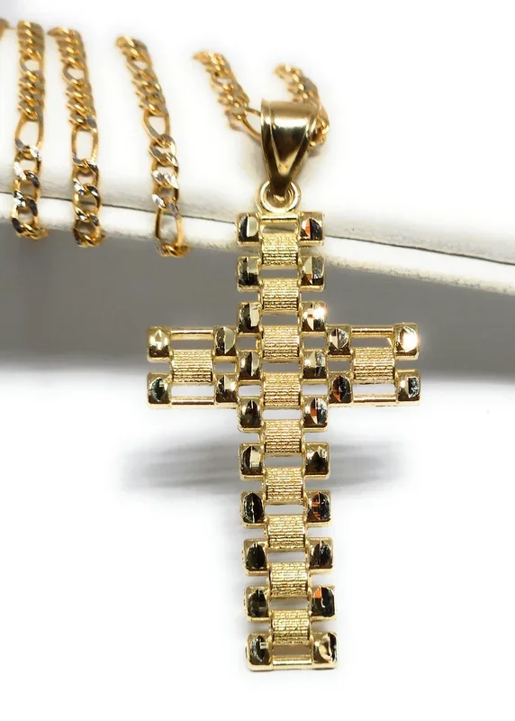 10k Solid Gold Classic PLAIN “ROLEX” STYLE Cross Pendant Necklace