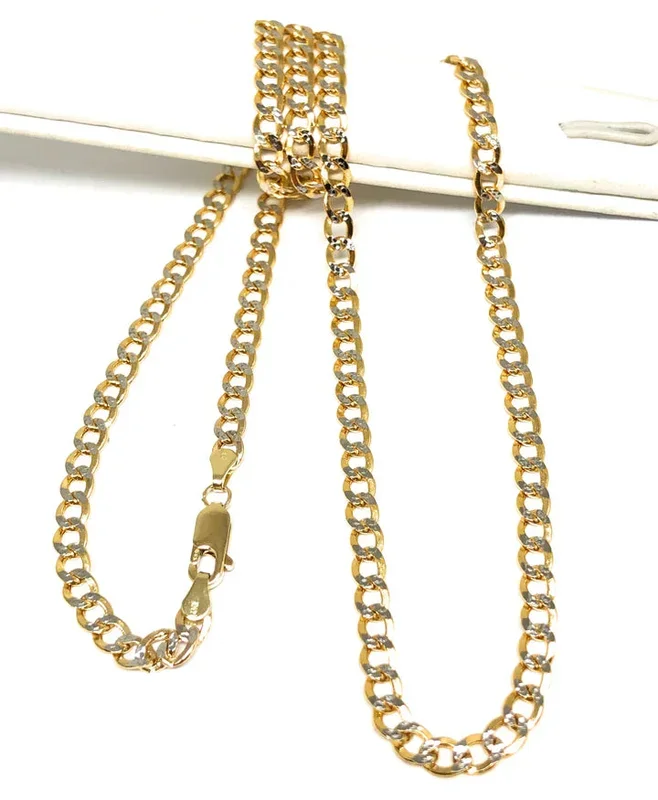 10k Solid Gold Diamond Cut (White Gold) Cuban CURB Link Chain 18-24 inches 4.5mm (Semi-Hollow Style)
