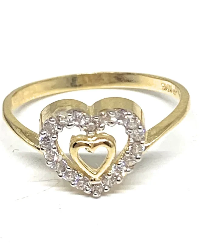 10k Solid Gold Double Heart CZ Ring