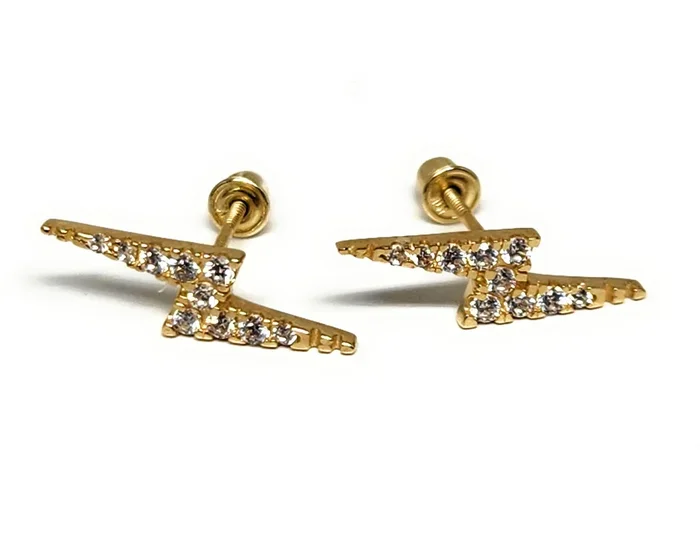 10k Solid Gold LIGHTNING BOLT CUBIC ZIRCONIA MINI DAINTY Stud Earrings (FCE 22)