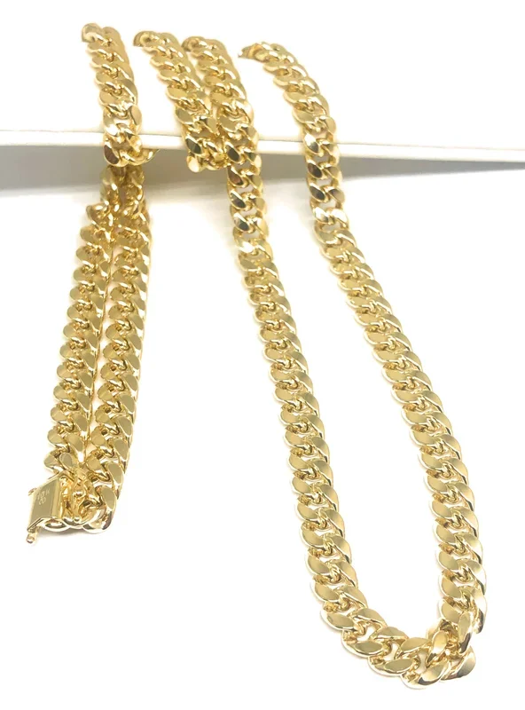 10k Solid Gold Miami Cuban Link Chain 28-30 inches 8mm Box Lock (Semi-Hollow) 41-44g