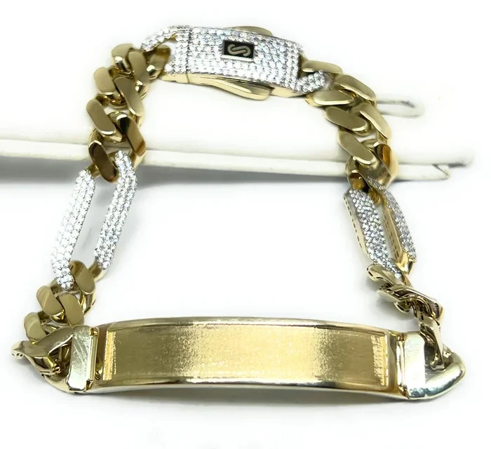10k Solid Gold MONACO FIGARO LINK ID CZ BRRACELET 8-8.5 INCH 9.5MM WIDTH (16g)
