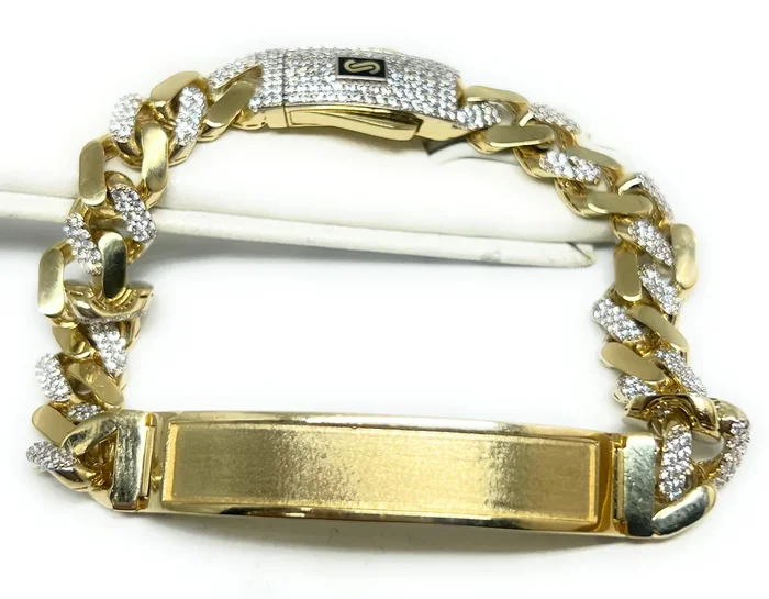 10k Solid Gold MONACO MIAMI CUBAN LINK ID CZ BRRACELET 8-8.5 INCH 9.5MM WIDTH (16g)