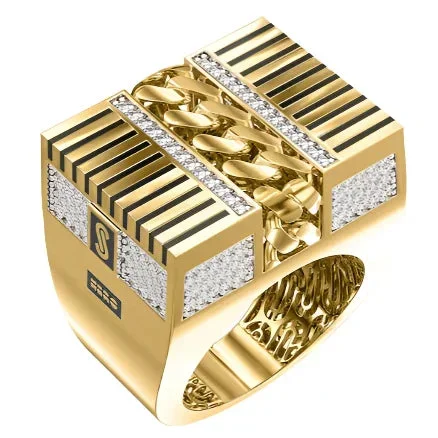 10k Solid Gold MONACO NERO CZ MENS CUBAN LINK SQUARE RING (NERO 13)