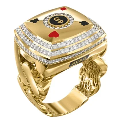 10k Solid Gold MONACO NERO CZ MENS FOUR SUITS CARD RING (NERO 10)