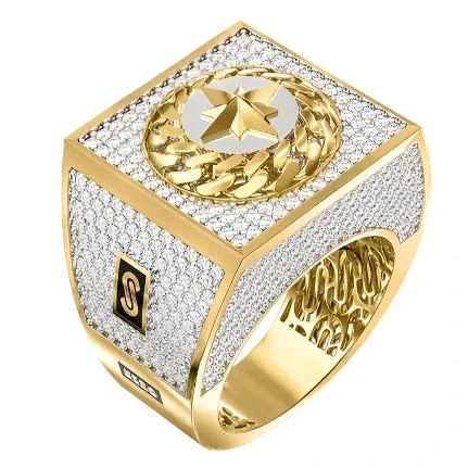10k Solid Gold MONACO NERO CZ MENS MARITIME COMPASS RING (NERO 6)