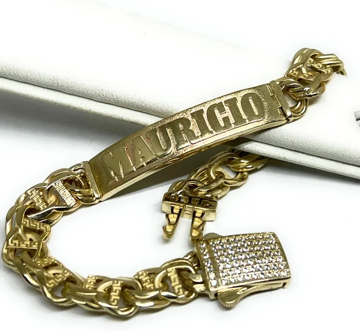 10k Solid Gold SUPERIMPOSED (SOBREPUESTO) CUSTOMIZED 3D NAME CHINO LINK BRRACELET 8 INCH 9MM WIDTH (18g)