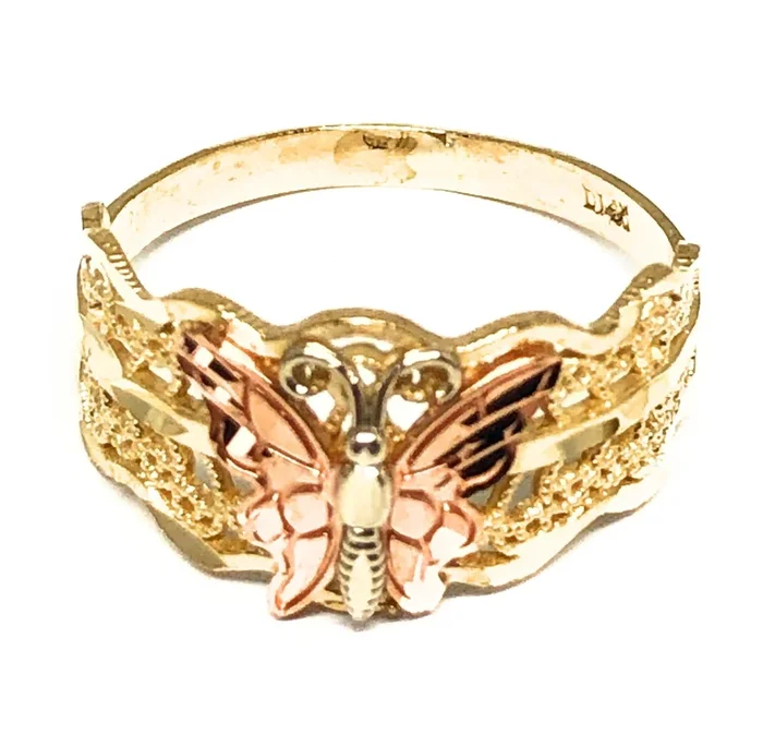 10k Solid Gold Tri-Color Butterfly Ring (FC 144)