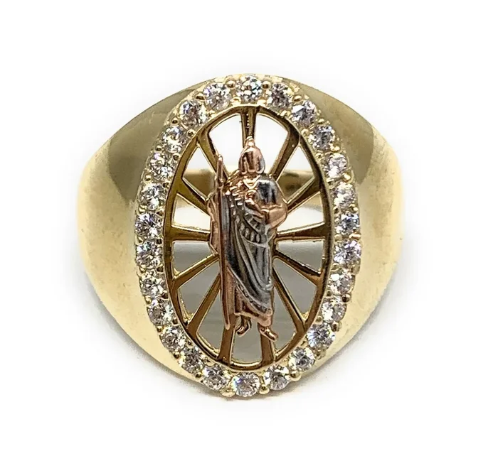 10k Solid Gold Tri-Color Cubic Zirconia Saan Judas Heavy Ring