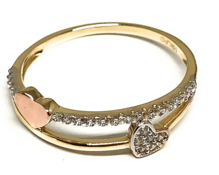 10k Solid Gold Tri-Color CZ Heart Ring (FC 65)