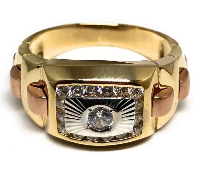 10k Solid Gold Tri-Color CZ PUFFED OUT Ring (7.0g) (FC 129)