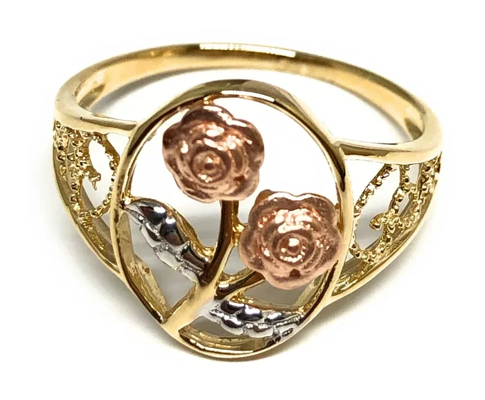 10k Solid Gold Tri-Color Double Flower Ring (FC 33)