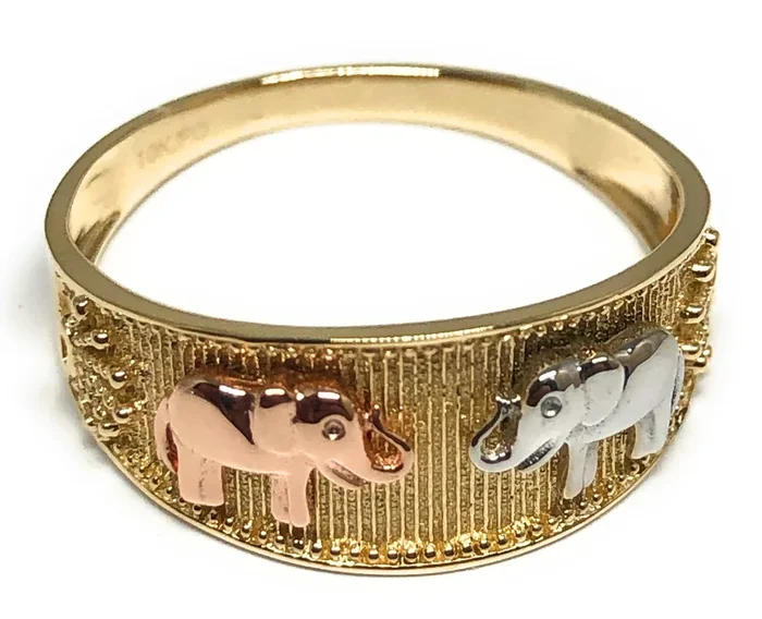 10k Solid Gold Tri-Color Elephant Ring (FC 88)