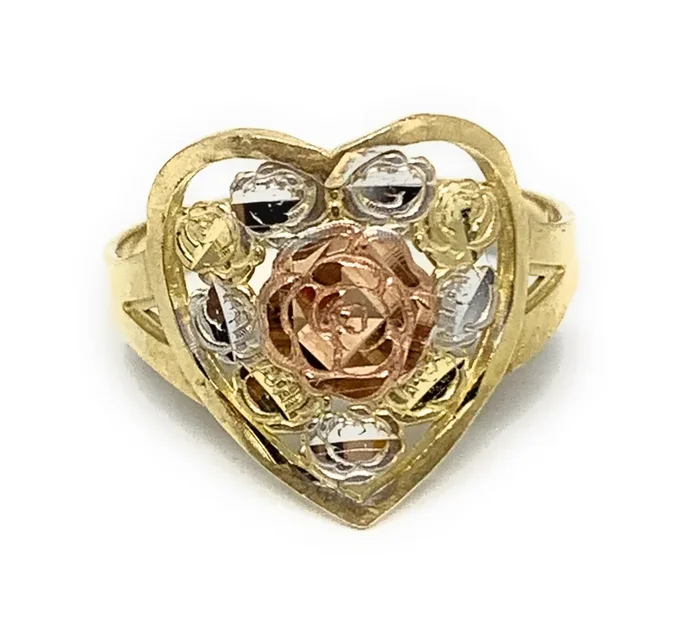 10k Solid Gold Tri-Color Flower Ring