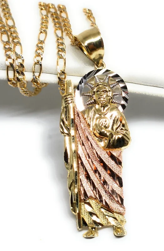 10k Solid Gold Tri-Color SAAN JUDAS SAAINT JUDE Pendant Necklace (M, LG)