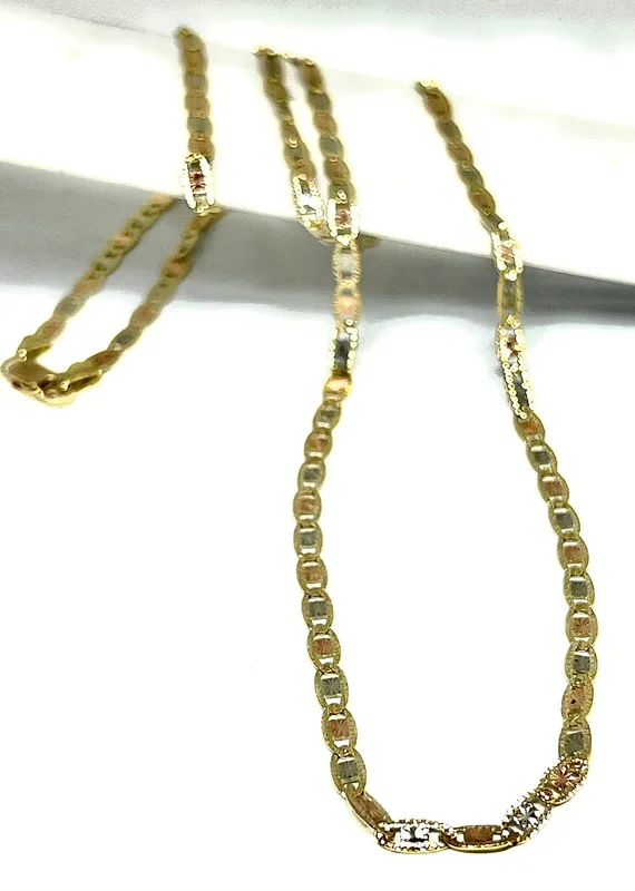 10k Solid Gold Tri-Color Valentina Chain 18 – 24 inch 3.3mm (Full Solid Style)