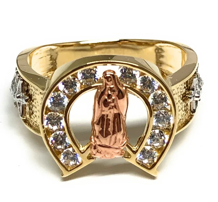 10k Solid Gold Tri-Color Virrgin Mary Anchor CZ Ring (FC 12)