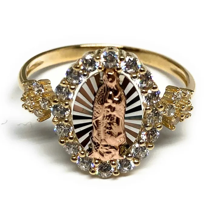 10k Solid Gold Tri-Color Virrgin Mary CZ Ring (FC 08)