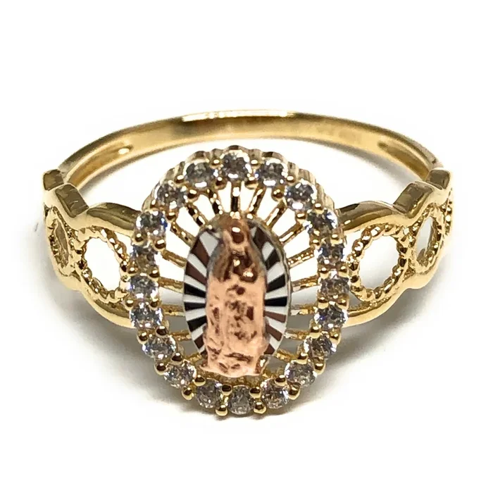 10k Solid Gold Tri-Color Virrgin Mary CZ Ring (FC 11)