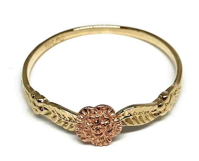 10k Solid Gold Yellow & Rose Gold Flower SMALL DAINTY Ring (FC 31)