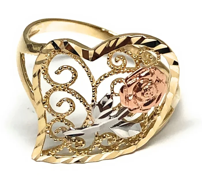 10k Solid Gold Yellow & Rose Gold Heart Flower Ring (FC 50)
