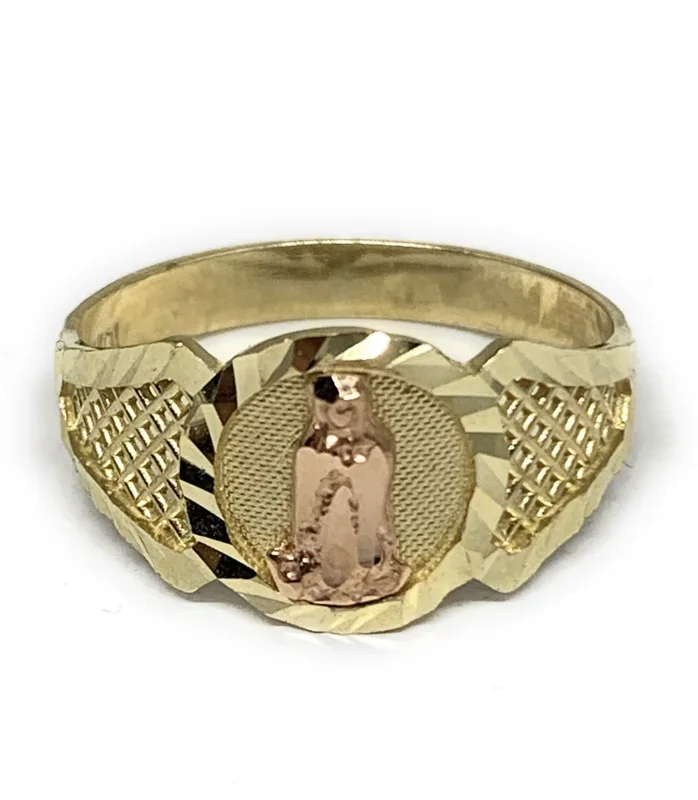 10k Solid Gold Yellow & Rose Gold Virrgin Mary Ring