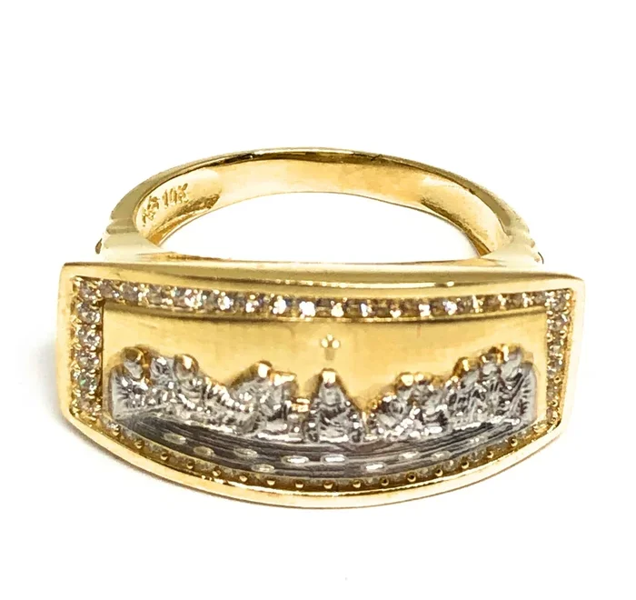 10k Solid Gold Yellow & White Gold Last Supper CZ Ring