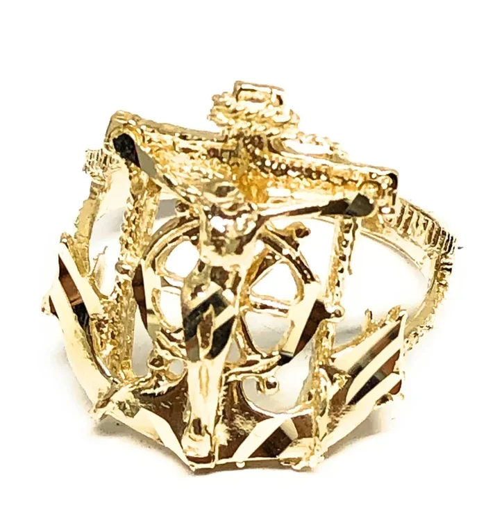 10k Solid Gold Yellow Anchor Crucifix Jesus Ring