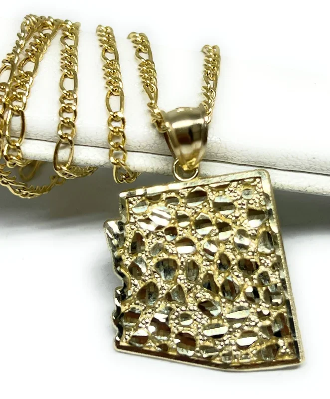 10k Solid Gold Yellow ARIZONA NUGGET Pendant Necklace
