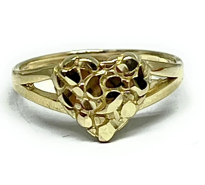 10k Solid Gold Yellow BABY NUGGET HEART Ring (For Kids)