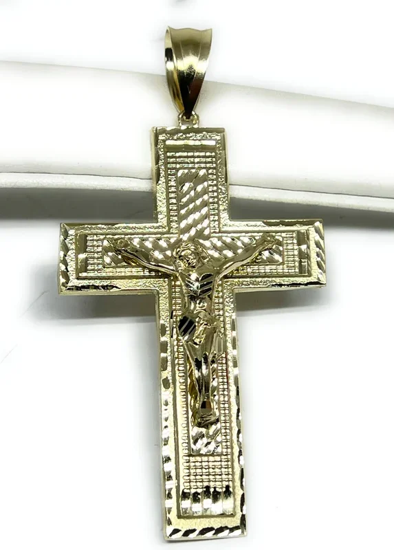 10k Solid Gold Yellow BIG XXL Jesus Cross Crucifix Pendant Necklace (13.7g)