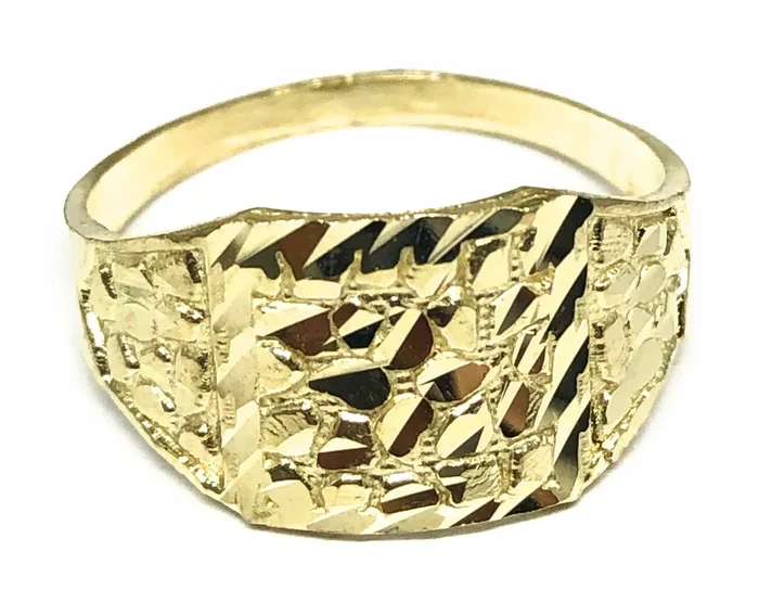 10k Solid Gold Yellow Classic Nugget Square Ring (SM, XS)