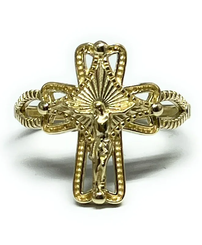 10k Solid Gold Yellow CROSS JESUS CRUCIFIX Ring