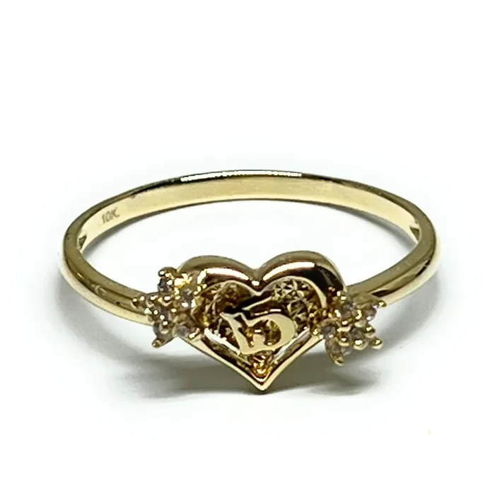 10k Solid Gold Yellow FLOWER CZ Mis 15 Años SMALL DAINTY Ring (FC 251)